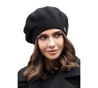 Braxton Wool - Warm Lined Crochet Angora Knit Berets - French Paris Hat for Women, Black, One Size