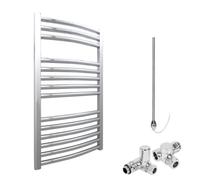 Sol*Aire Heating Products Bray Curved Dual Fuel Heated Towel Rail/Warmer/Radiator, Chrome. Round Tube, 25mm Bars, High Output, For Bathroom, Kitchen, 800 x 500