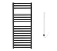 Bray Straight Black Prefilled Electric Heated Towel Rail/Warmer/Radiator. Round Tube Ladder Design, 1200 x 500