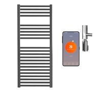 Bray Smart Wifi Electric Heated Towel Rail/Bathroom Radiator With Timer, Thermostat, Voice Control, Prefilled, Black, 1200 x 500