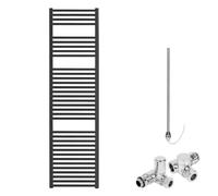 Bray Straight Black Dual Fuel Heated Towel Rail/Warmer/Radiator For Central Heating And Electric. Round Tube Ladder Design, 1500 x 500