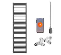 Bray Straight Black R4 Wifi Dual Fuel Thermostatic Heated Towel Rail/Warmer/Radiator With Timer, Remote. Round Tube Ladder Design, 1500 x 500