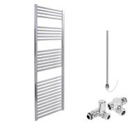 Bray Straight Chrome Dual Fuel Heated Towel Rail/Warmer/Radiator For Central Heating And Electric. Round Tube Ladder Design, 1400 x 500