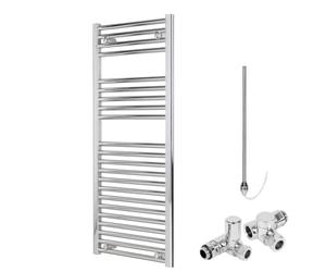 Bray Straight Chrome Dual Fuel Heated Towel Rail/Warmer/Radiator For Central Heating And Electric. Round Tube Ladder Design, 1000 x 500