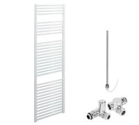 Bray Straight White Dual Fuel Heated Towel Rail/Warmer/Radiator For Central Heating And Electric. Round Tube Ladder Design, 1500 x 500