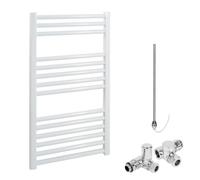 Bray Straight White Dual Fuel Heated Towel Rail/Warmer/Radiator For Central Heating And Electric. Round Tube Ladder Design, 800 x 500