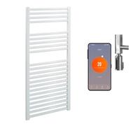 Bray Straight White R4 Wifi Thermostatic Electric Heated Towel Rail/Warmer/Radiator With Timer. Round Tube Ladder Design, 1000 x 500