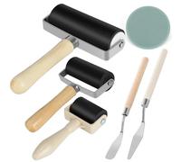 Brayer Roller for Crafts, 3 Pcs Rubber Roller Paint with 1 Plastic Pressure Plate und 2 Scraper, Ink Rollers for Printmaking, DIY Art Craft, Oil Painting Tool