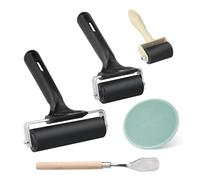 Brayer Roller for Crafts, 3Pcs Printmaking Ink Rollers, Rubber Brayer Rollers for Lino with 1 Scraper, Plastic Stamp Making Platen for Lithography Block Printing DIY Arts Crafts
