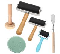 Brayer Roller for Crafts, 3Pcs Printmaking Ink Rollers, Rubber Brayer Rollers for Lino with 1 Scraper, Plastic Stamp Making Platen and Mushroom Roller for Lithography Block Printing DIY Arts Crafts