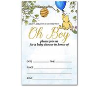 brayqu Winnie the Pooh Boy Baby Shower Party Invitations Pooh Bear Boy Baby Shower Party Invites Blue Balloon (20 Cards with Envelopes)
