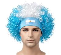 Brazil Colors Curly Afro Wig for Men with Headband, Yellow Green Crazy Party Hair for World Cup Soccer Fan Halloween Cosplay Adult Costume