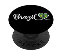 Brazil Cursive Script With National Flag Heart PopSockets Adhesive PopGrip