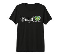 Brazil Cursive Script with National Flag Heart Premium T-Shirt