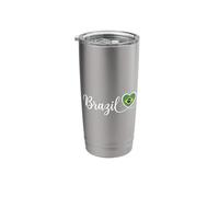 Brazil Cursive Script with National Flag Heart Stainless Steel Insulated Tumbler