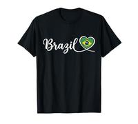Brazil Cursive Script with National Flag Heart T-Shirt