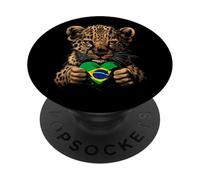 Brazil Cute Leopard Heart Brazilian Roots Brasilian Pride PopSockets Adhesive PopGrip
