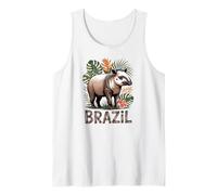 Brazil Cute Tapir with Fun Tropical Flowers and Leaves Tank Top