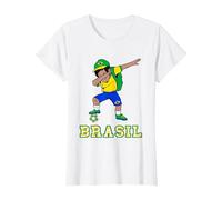 Brazil Dabbing Boy Brazilian Soccer Player Brazil Flag T-Shirt, Women, White, Medium