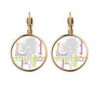 Brazil Dance Samba Culture Wordcloud Gold Clip On Drop Earrings Non Piercing Dangle Jewelry