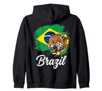 Brazil Flag And Powerful Jaguar Zip Hoodie
