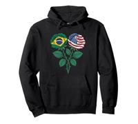 Brazil Flag Brazilian Roots Half Brazil Half American Rose Pullover Hoodie