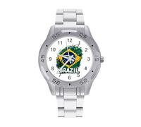 Brazil Flag Brazilian Watches for Men Business Dress Watch Analog Quartz Wristwatch Stainless Steel Band