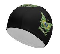 Brazil Flag Butterfly Large Swimming Cap Unisex Waterproof Bathing Caps Elastic Swim Hat for Women Men