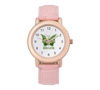 Brazil Flag Butterfly Leather Fashion Women Watch Simplicity Round Wristwatch Easy Reader Ladies Watches