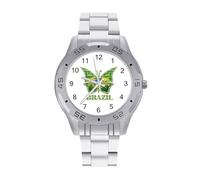 Brazil Flag Butterfly Men's Business Watch with Stainless Strap Fashion Easy Reader Wristwatch Gifts for Men