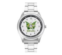 Brazil Flag Butterfly Men's Simple Watch with Stainless Strap Fashion Easy Reader Wristwatch Gifts for Men