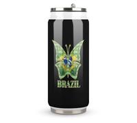 Brazil Flag Butterfly Stainless Steel Coke Tumbler Vacuum Insulated Beverage Cup Travel Coffee Mug with Lid Straw 500ml