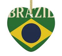 Brazil Flag Christmas Tree Ceramic Hanging Heart Shaped Ornament Pendant Holiday Party Home Decor