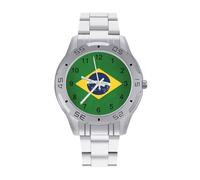 Brazil Flag Classic Wrist Watches for Men Casual Business Watch Stainless Steel Band for Boyfriend Father