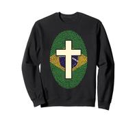Brazil Flag Fingerprint Cross Christian Patriotic Sweatshirt