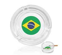 Brazil Flag Football Funny Glass Ashtray Round Decorative Smoking Ashtrays 3.3" for Home Office Indoor