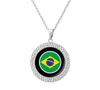 Brazil Flag Football Multicolored Diamond Necklaces Jewelry Brilliant Circle Pendant Necklace Gift for Women