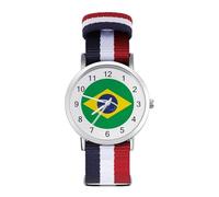Brazil Flag Football Woven Strap Watch Multicolor Wristwatch Easy Reader Analog Watches for Men Women Birthday Gift