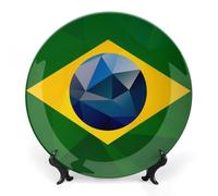 Brazil Flag Geometric Stylish Decorative Plates Bone China Display Plate with Stand for Wall Table