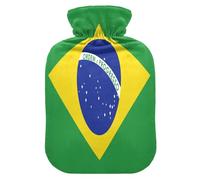 Brazil Flag Hot Water Bottle with Soft Cover, 1L Warmer Bag for Neck Shoulder Warmer