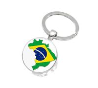 Brazil Flag Key Chain Keyring Holder Ethnic Brazilian Culture Rio Jesus Statue Glass Dome Pendant Jewelry