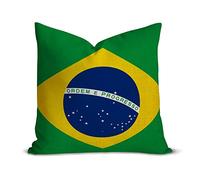 Brazil Flag Lumbar Pillow Cover 12 x 12 Inch, Square Cotton Linen Patriotic Cushion Covers, Decorative Throw Pillow Case Protector with Hidden Zipper for Sofa Couch Bedroom Home