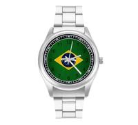 Brazil Flag Men's Steel Strap Watch Easy Reader Casual Silver Dial Fashion Analog Watches