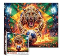 Brazil Flag Soccer 1000 Piece Jigsaw Puzzles Mighty Leopard Puzzles for Adults and Stdents for Living Room Challenging Family Activity Games Puzzle Lovers Gifts 20 X 27 Inches
