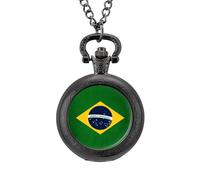 Brazil Flag Vintage Pocket Watch with Chain Classic Numerals White Dial