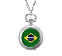 Brazil Flag Vintage Pocket Watch with Chain Classic Numerals White Dial