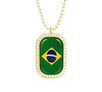 Brazil Flag Women's Square White Diamond Necklace Adjustable Pendant Chain Gift for Mom