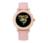 Brazil Flag Women's Wrist Watch Easy Reader with Leather Strap Analog Display Wonderful Ladies Gifts
