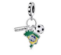 Brazil Football Charm 925 Silver Charm Compatible with Pandora Charms, Trollbeads, Chamilia, Biagi and Many Other UK Charm Bracelets.