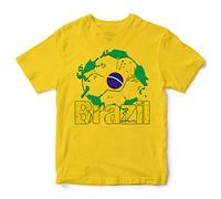 Brazil Football Flag Kids T Shirt, Brazil Soccer Gifts for Boys and Girls, Brazilian Football Supporters Tee 2022, 12-13 Years, Yellow